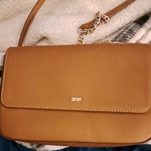 DKNY Tan Crossbody Bag with Chain Accent